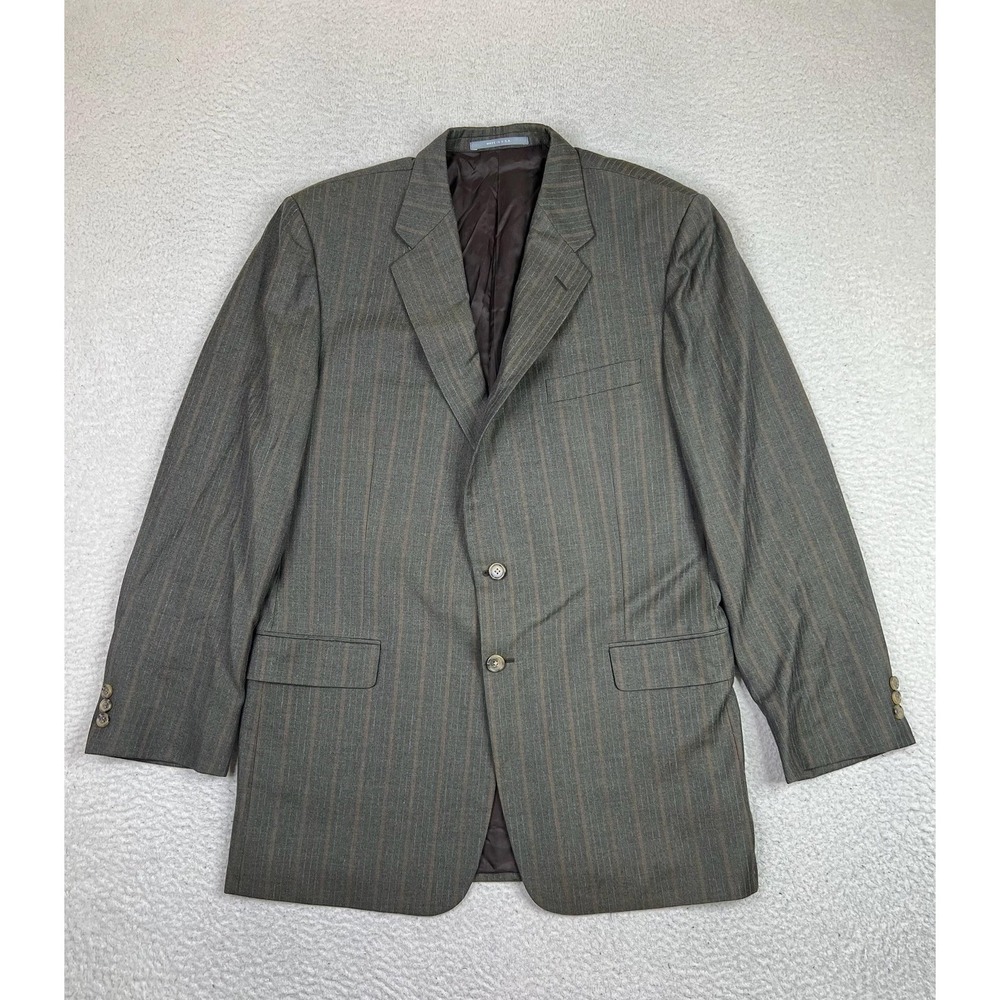 Hickey Freeman Blazer Mens 44L Gray Stripe 100% Wool 2 Button Suit Jacket USA